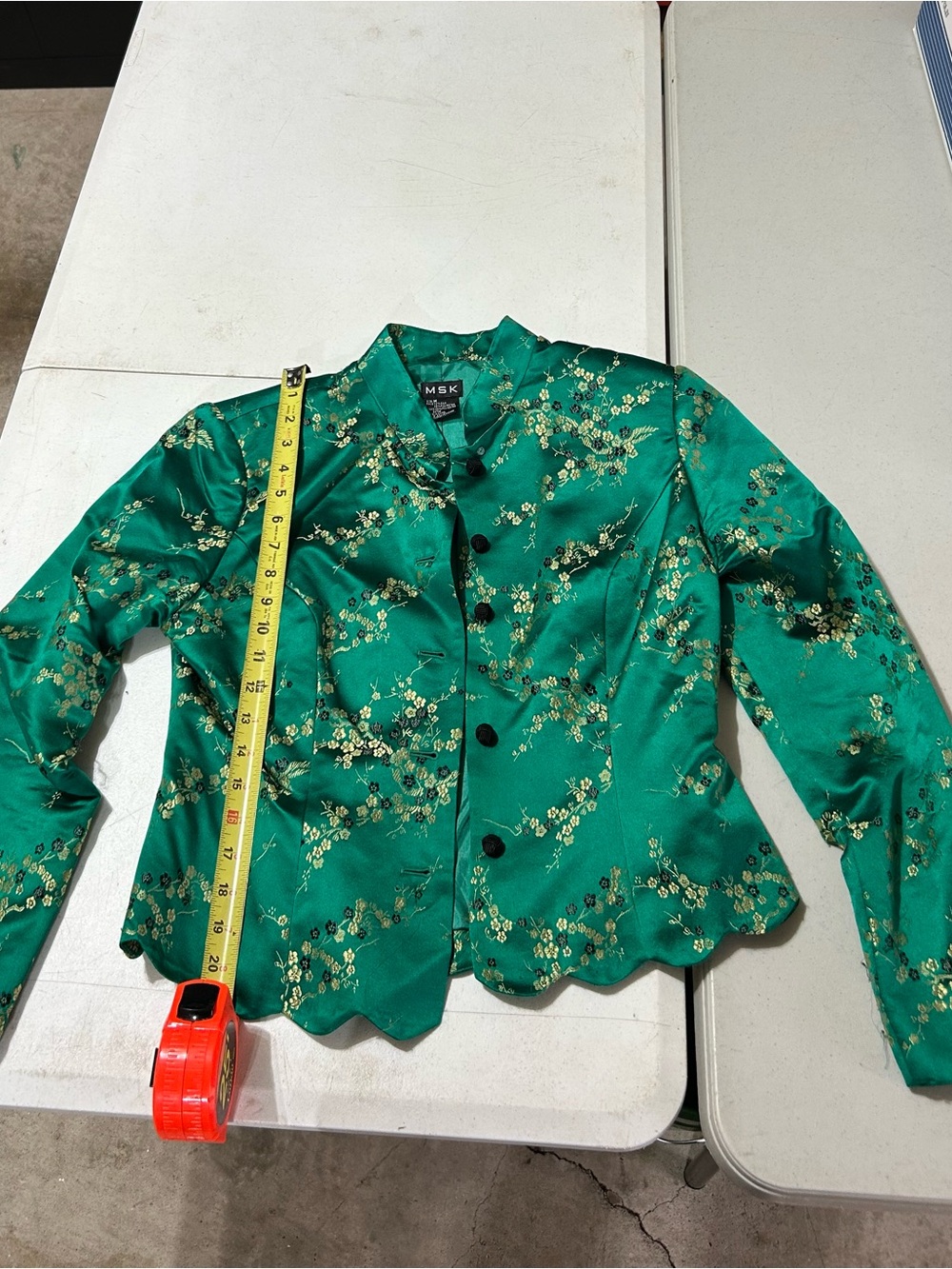Vintage MSK Womens Medium Asian Style Silk Blend Jacket Blazer Cherry Blossoms